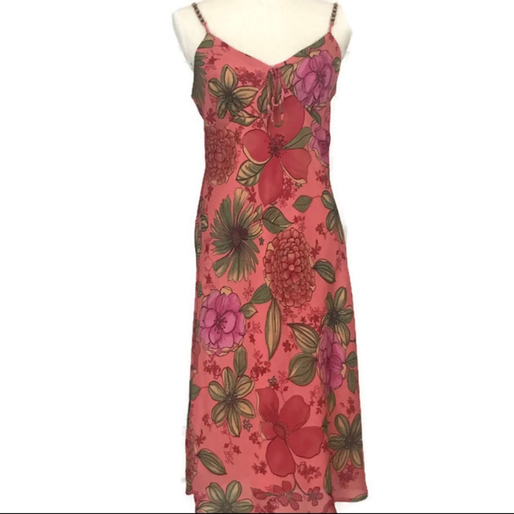Coral Floral Sun Dress Sleeveless Fit and Flare